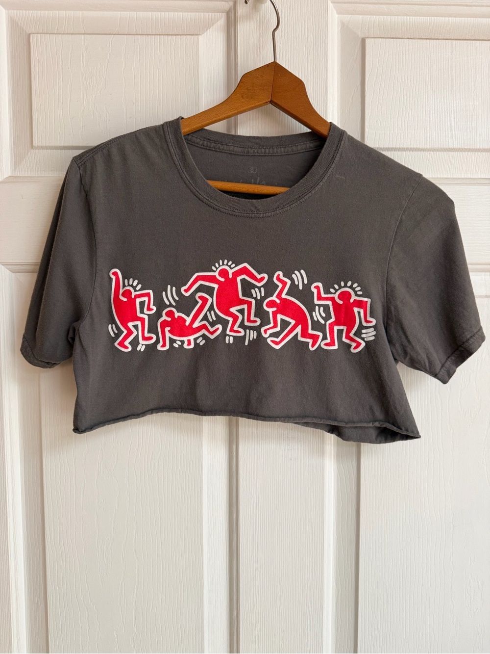 Keith Haring Cropped Grey Tee with Raw Edge